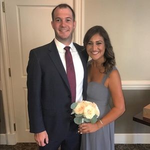 Bridesmaid dress long pewter/grey bill levkoff